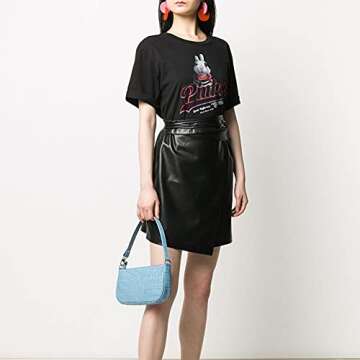 Small Handbag for Women Crocodile Effect Bag Retro Faux Leather Classic Clutch Shoulder Purse (Blue)