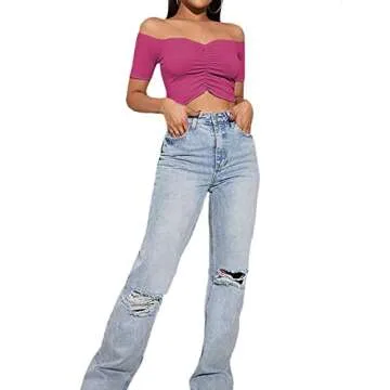 LYANER Women's Off Shoulder Ruched Crop Top - Summer Chic