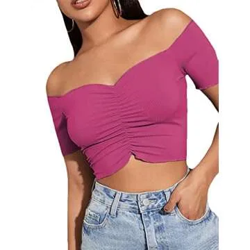 LYANER Women's Off Shoulder Ruched Crop Top - Summer Chic