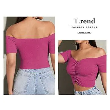 LYANER Women's Off Shoulder Ruched Crop Top - Summer Chic