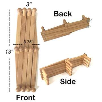 Azi 2 Excellent Quality Bamboo Rack - Accordion Style Expandable Wall Mounted Rack - 13 Pegs/Hooks (2’’ Long Pegs) for Hat Caps Belt Umbrella Coffee Mug Jewelry Elegant Eco-Friendly