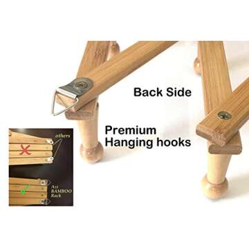 Azi 2 Excellent Quality Bamboo Rack - Accordion Style Expandable Wall Mounted Rack - 13 Pegs/Hooks (2’’ Long Pegs) for Hat Caps Belt Umbrella Coffee Mug Jewelry Elegant Eco-Friendly
