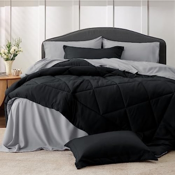 Bedsure Black Comforter Set - 7 Pieces for Queen Bed
