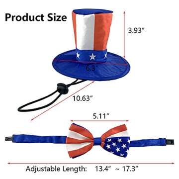 Vehomy Pet Dog Independence Day Costume - Uncle Sam Dog Top Hat and American Flag Dog Bow tie Collar 4th July Pet Hat and Collar Costume Supplies for Dogs Cats Puppy Kitten (2Pcs)