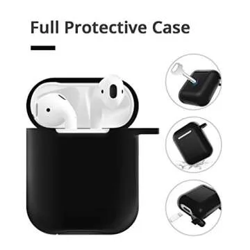 for Airpods Case Keychain, BLUEWIND AirPod Charging Protective Case, Portable Carrying Earpods Case with Strap, Keychain, Soft Fluffy Ball, Compatible with Apple AirPods 1&2 Bluetooth Earphone (Black)
