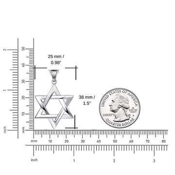 FANCIME White Gold Plated 925 Sterling Silver Star Of David Polished Shiny Pendant Necklace for Men, 19.7-INCH