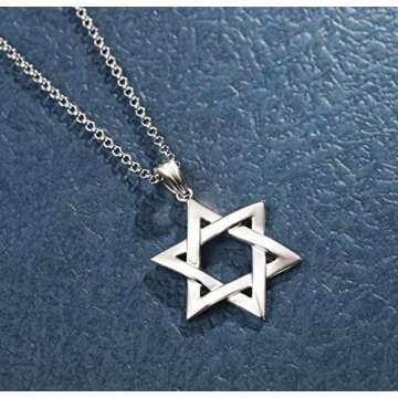 FANCIME White Gold Plated 925 Sterling Silver Star Of David Polished Shiny Pendant Necklace for Men, 19.7-INCH