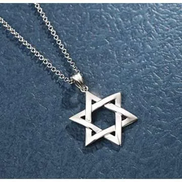 FANCIME White Gold Plated 925 Sterling Silver Star Of David Polished Shiny Pendant Necklace for Men, 19.7-INCH