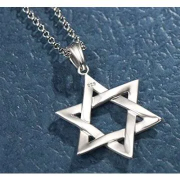 FANCIME White Gold Plated 925 Sterling Silver Star Of David Polished Shiny Pendant Necklace for Men, 19.7-INCH