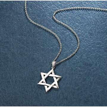 FANCIME White Gold Plated 925 Sterling Silver Star Of David Polished Shiny Pendant Necklace for Men, 19.7-INCH