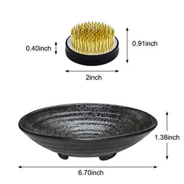 WANDIC Flower Arranging Supplies, Set of 2, Round Flower Frog & Ceramic Flower Pot for Ikebana Flora...