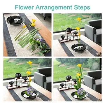 WANDIC Flower Arranging Supplies, Set of 2, Round Flower Frog & Ceramic Flower Pot for Ikebana Floral Arrangement Art Home Office Decoration