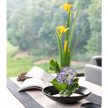 WANDIC Flower Arranging Supplies, Set of 2, Round Flower Frog & Ceramic Flower Pot for Ikebana Floral Arrangement Art Home Office Decoration