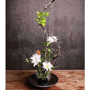 WANDIC Flower Arranging Supplies, Set of 2, Round Flower Frog & Ceramic Flower Pot for Ikebana Floral Arrangement Art Home Office Decoration