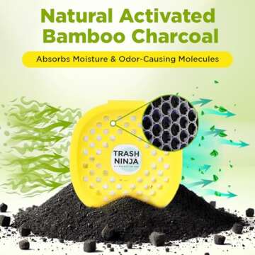 Trash Ninja Trash Can Deodorizer - Garbage Can Deodorizer with Activated Charcoal, Reusable Trash Can Odor Eliminator, Stick On Garbage Can Air Freshener, Trash Deodorizer with a Fresh Citrus Scent