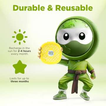 Trash Ninja Trash Can Deodorizer - Garbage Can Deodorizer with Activated Charcoal, Reusable Trash Can Odor Eliminator, Stick On Garbage Can Air Freshener, Trash Deodorizer with a Fresh Citrus Scent