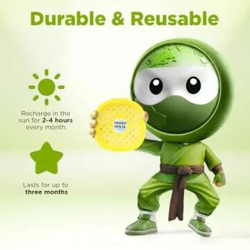 Trash Ninja Trash Can Deodorizer - Garbage Can Deodorizer with Activated Charcoal, Reusable Trash Can Odor Eliminator, Stick On Garbage Can Air Freshener, Trash Deodorizer with a Fresh Citrus Scent