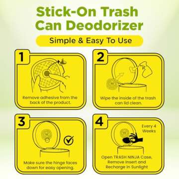 Trash Ninja Trash Can Deodorizer - Garbage Can Deodorizer with Activated Charcoal, Reusable Trash Can Odor Eliminator, Stick On Garbage Can Air Freshener, Trash Deodorizer with a Fresh Citrus Scent