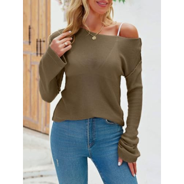 Imily Bela Women's Boat Neck Long Sleeve Lightweight Pullover