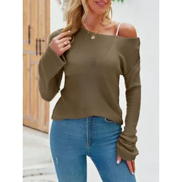 Imily Bela Women's Boat Neck Long Sleeve Lightweight Pullover