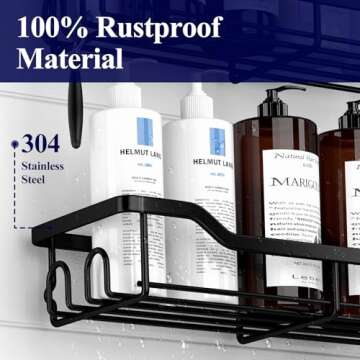 Kitsure Shower Caddy Large - Adhesive Shower Organizer, Stainless Steel Shower Shelf for Inside Shower, No Drill Bathroom Organizers and Storage, Home Decor Accessories, 2 Pack, Black