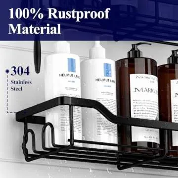 Kitsure Shower Caddy Large - Adhesive Shower Organizer, Stainless Steel Shower Shelf for Inside Shower, No Drill Bathroom Organizers and Storage, Home Decor Accessories, 2 Pack, Black