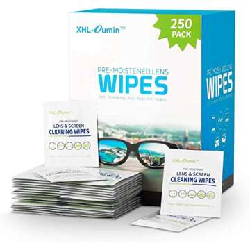 Lens Cleaning Wipes 250 Individually Wrapped Pre-Moistened Screen Cleaner, Safely Streak-Free Clean Glasses for Eyeglasses, Tablets, Camera, Phone
