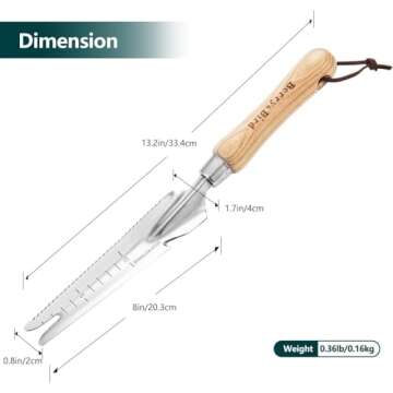 Berry&Bird Garden Hand Weeding Trowel, Stainless Steel Weeder Tool for Gardening with Wooden Handle,...