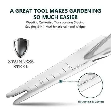 Berry&Bird Garden Hand Weeding Trowel, Stainless Steel Weeder Tool for Gardening with Wooden Handle, Multifunctional Manual Weed Puller & Digging Knife for Planting Transplanting Cutting Measuring