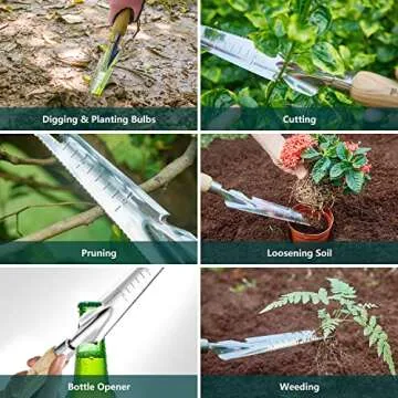 Berry&Bird Garden Hand Weeding Trowel, Stainless Steel Weeder Tool for Gardening with Wooden Handle, Multifunctional Manual Weed Puller & Digging Knife for Planting Transplanting Cutting Measuring