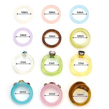 Chunky Resin Acrylic Trendy Stacking Rings With Crystals Retro Gift