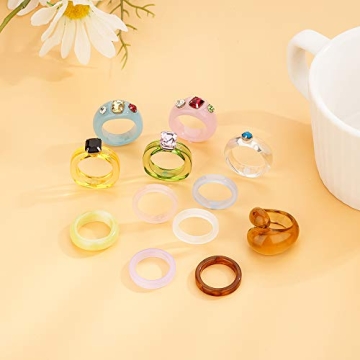 Chunky Resin Acrylic Trendy Stacking Rings With Crystals Retro Gift