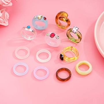Chunky Resin Acrylic Trendy Stacking Rings With Crystals Retro Gift