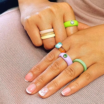 Chunky Resin Acrylic Trendy Stacking Rings With Crystals Retro Gift