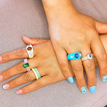 Chunky Resin Acrylic Trendy Stacking Rings With Crystals Retro Gift