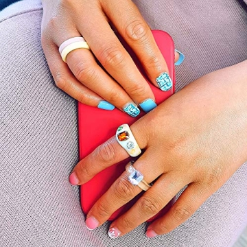 Chunky Resin Acrylic Trendy Stacking Rings With Crystals Retro Gift