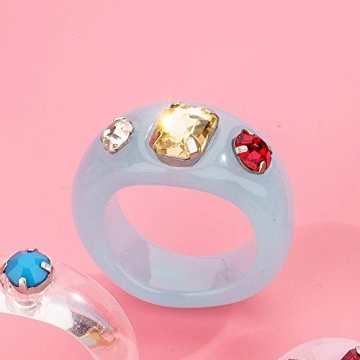 Chunky Resin Acrylic Trendy Stacking Rings With Crystals Retro Gift