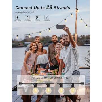 25Ft Globe Led Outdoor String Lights Waterproof Shatterproof, Connectable Hanging Patio String Light...