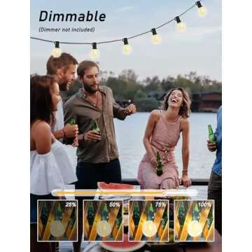 25Ft Globe Led Outdoor String Lights Waterproof Shatterproof, Connectable Hanging Patio String Lights with 25 LED Plastic Clear Bulbs, Outdoor Indoor Lights for Café Bistro Pergola Tents, Black Wire