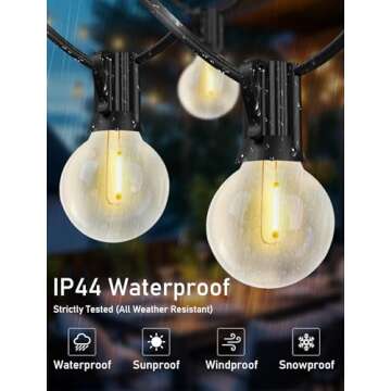 25Ft Globe Led Outdoor String Lights Waterproof Shatterproof, Connectable Hanging Patio String Lights with 25 LED Plastic Clear Bulbs, Outdoor Indoor Lights for Café Bistro Pergola Tents, Black Wire