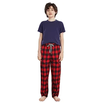 HiddenValor Cotton Pajama Pants for Boys - Red Black Plaid XL