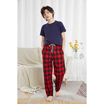 HiddenValor Cotton Pajama Pants for Boys - Red Black Plaid XL