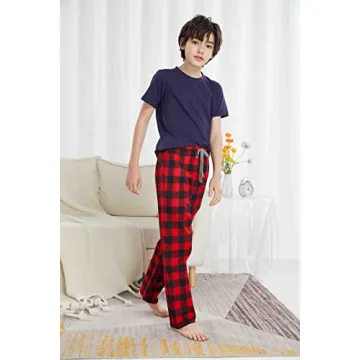 HiddenValor Cotton Pajama Pants for Boys - Red Black Plaid XL