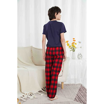HiddenValor Cotton Pajama Pants for Boys - Red Black Plaid XL