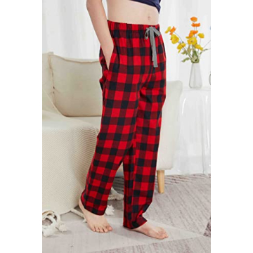 HiddenValor Cotton Pajama Pants for Boys - Red Black Plaid XL