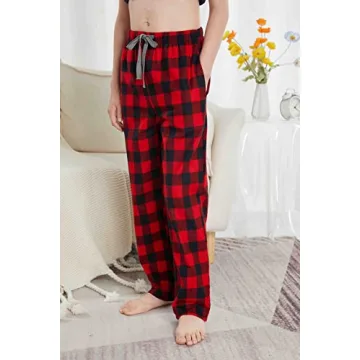HiddenValor Cotton Pajama Pants for Boys - Red Black Plaid XL