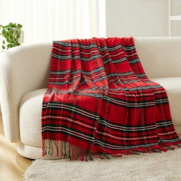 Bedsure Plaid Chenille Blanket Soft Decorative Throw Red