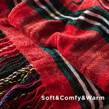 Bedsure Plaid Chenille Blanket Soft Decorative Throw Red