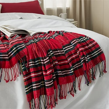 Bedsure Plaid Chenille Blanket Soft Decorative Throw Red