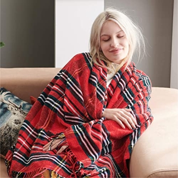 Bedsure Plaid Chenille Blanket Soft Decorative Throw Red